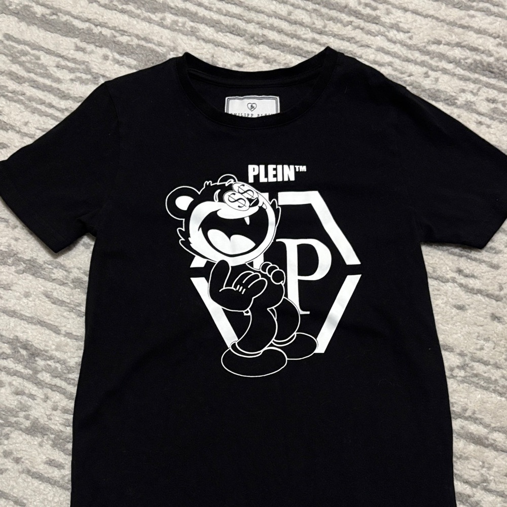 Philipp Plein Black T-Shirt with Graphic Bear Design